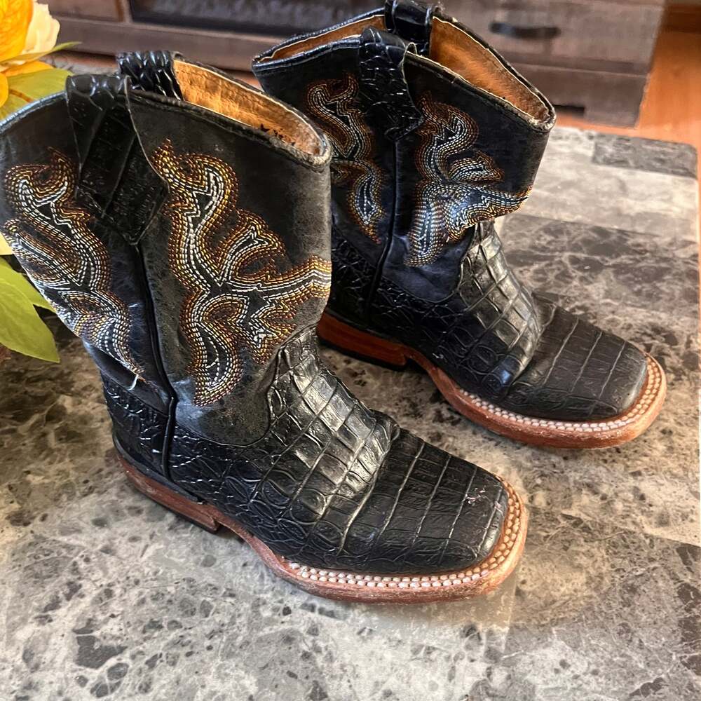 Corral Boots Black AM Alligator size 9C kids